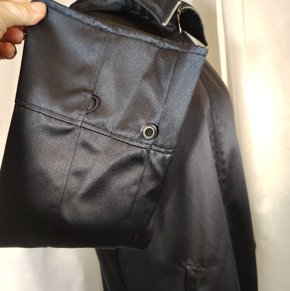 Dennis Basso Midi Trench Women,Navy Blue Satin Detachable Hood ZipUp, Pckts,M - Picture 14 of 14